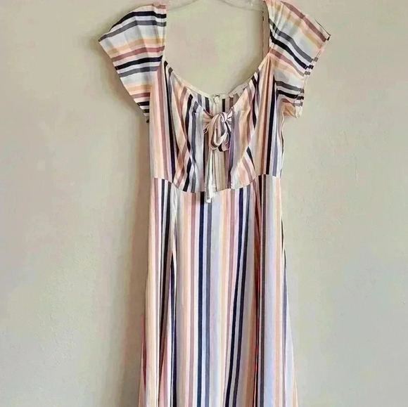 Leith Striped Keyhole Front Tie Midi Dress size xs - Picture 15 of 15